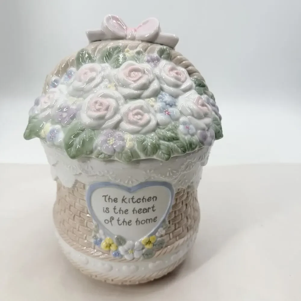 Precious Moments 170011 Flower Basket Cookie Jar 1995 The Kitchen Is The Heart